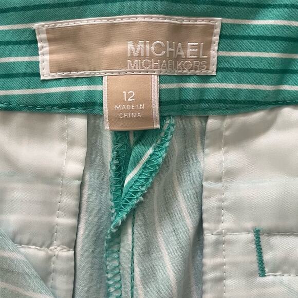 Michael Kors Turquoise Striped Shorts Women Size 12 Flat Front Button Zip Preppy - Picture 5 of 11